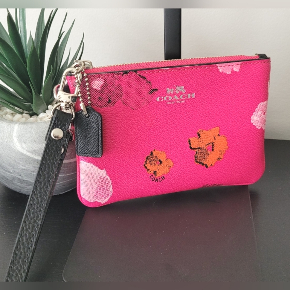 Coach Hot Pink Floral Wristlet